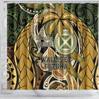 Wallis and Futuna Victory Day Shower Curtain Since 1945 with Polynesian Platinum Floral Tribal