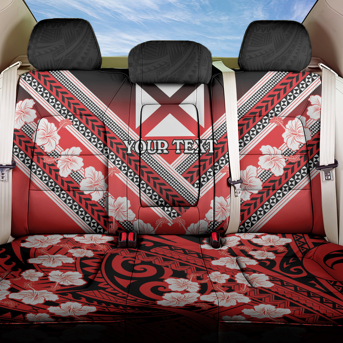 Personalised Wallis et Futuna Back Car Seat Cover Hibiscus and Polynesian Tribal Tattoos LT9