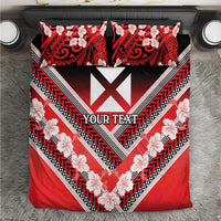 Personalised Wallis et Futuna Bedding Set Hibiscus and Polynesian Tribal Tattoos LT9 Red - Polynesian Pride