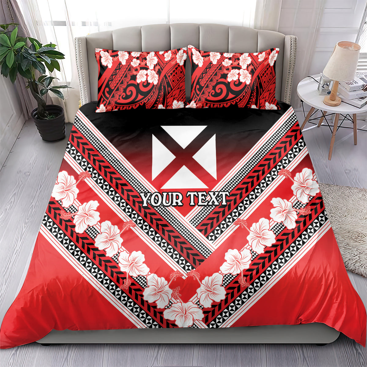Personalised Wallis et Futuna Bedding Set Hibiscus and Polynesian Tribal Tattoos LT9 - Polynesian Pride