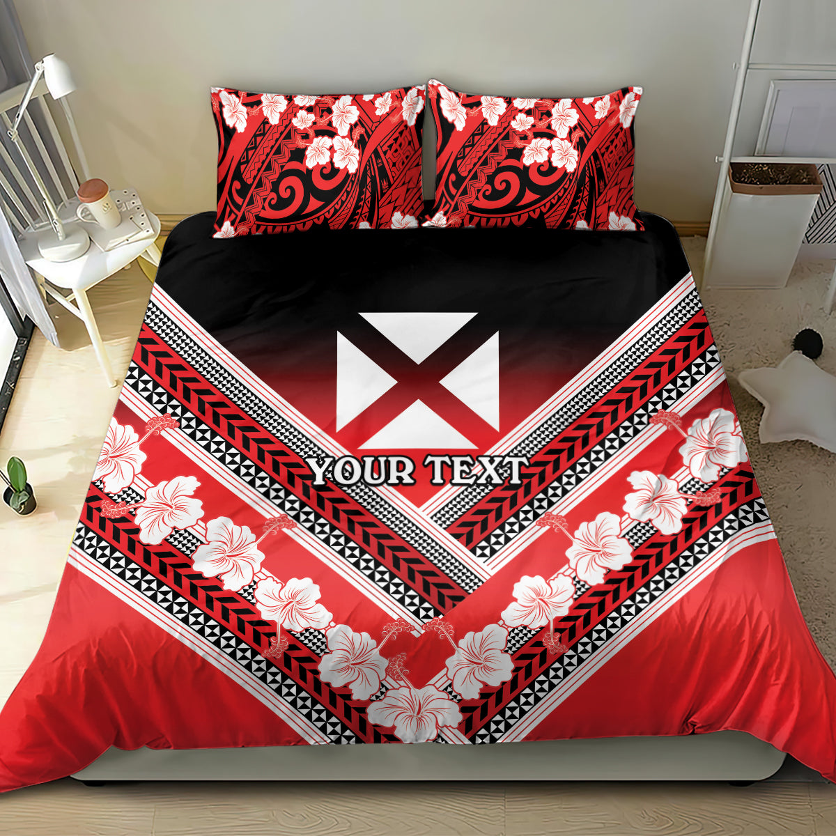 Personalised Wallis et Futuna Bedding Set Hibiscus and Polynesian Tribal Tattoos LT9 - Polynesian Pride