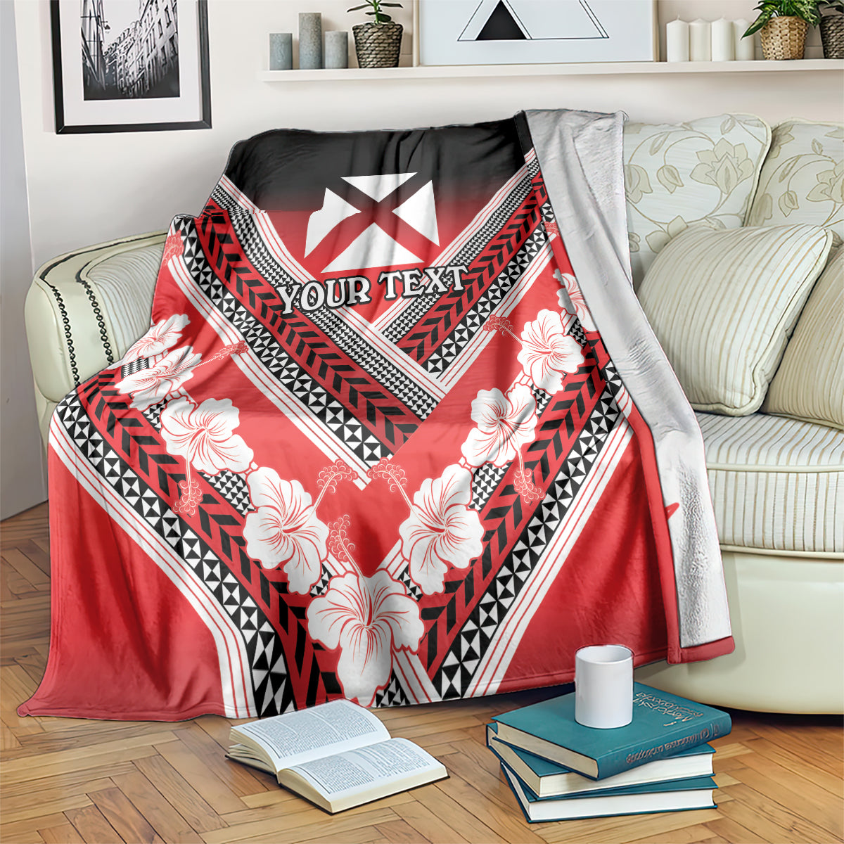 Personalised Wallis et Futuna Blanket Hibiscus and Polynesian Tribal Tattoos LT9 Red - Polynesian Pride