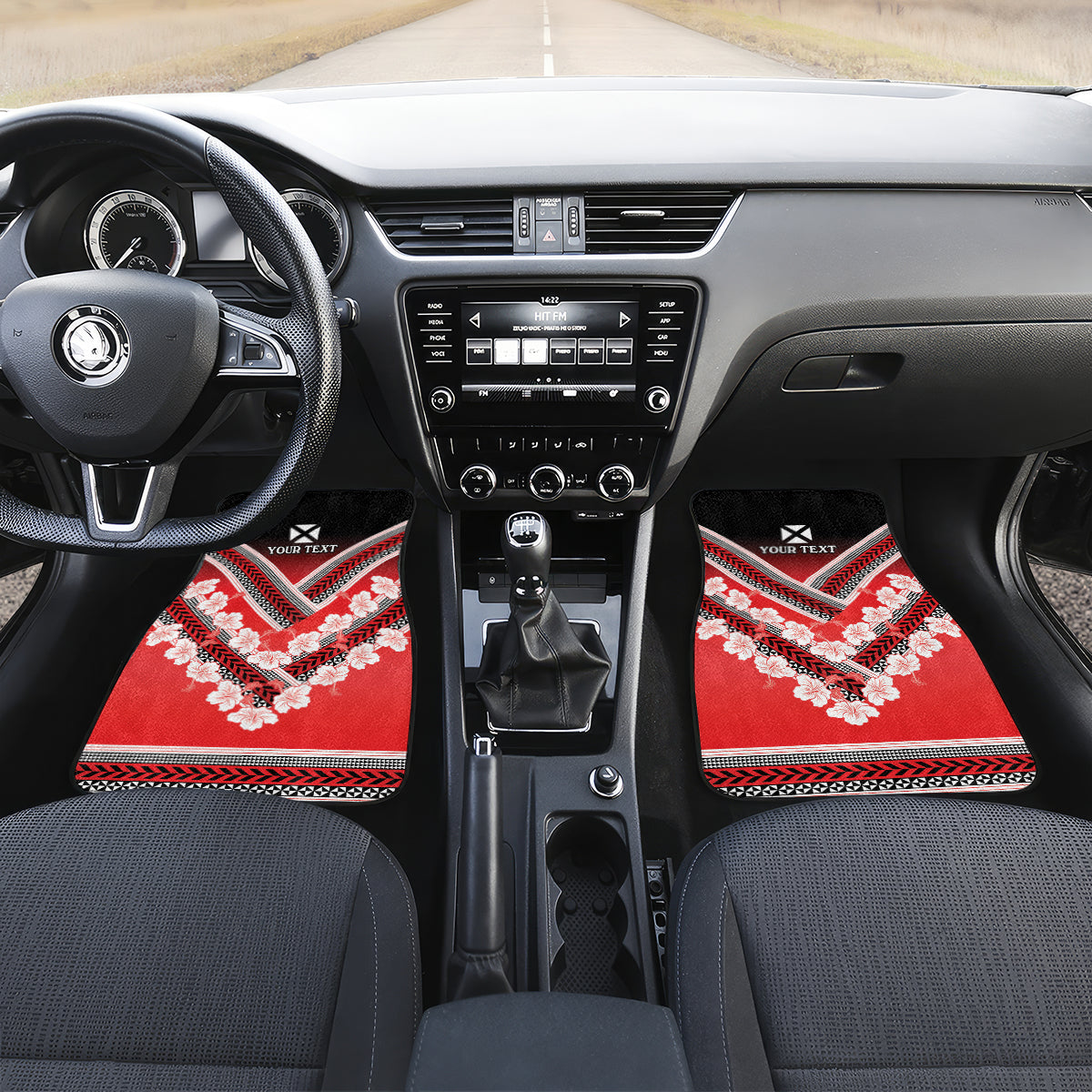 Personalised Wallis et Futuna Car Mats Hibiscus and Polynesian Tribal Tattoos LT9 Set 2pcs - Front Red - Polynesian Pride