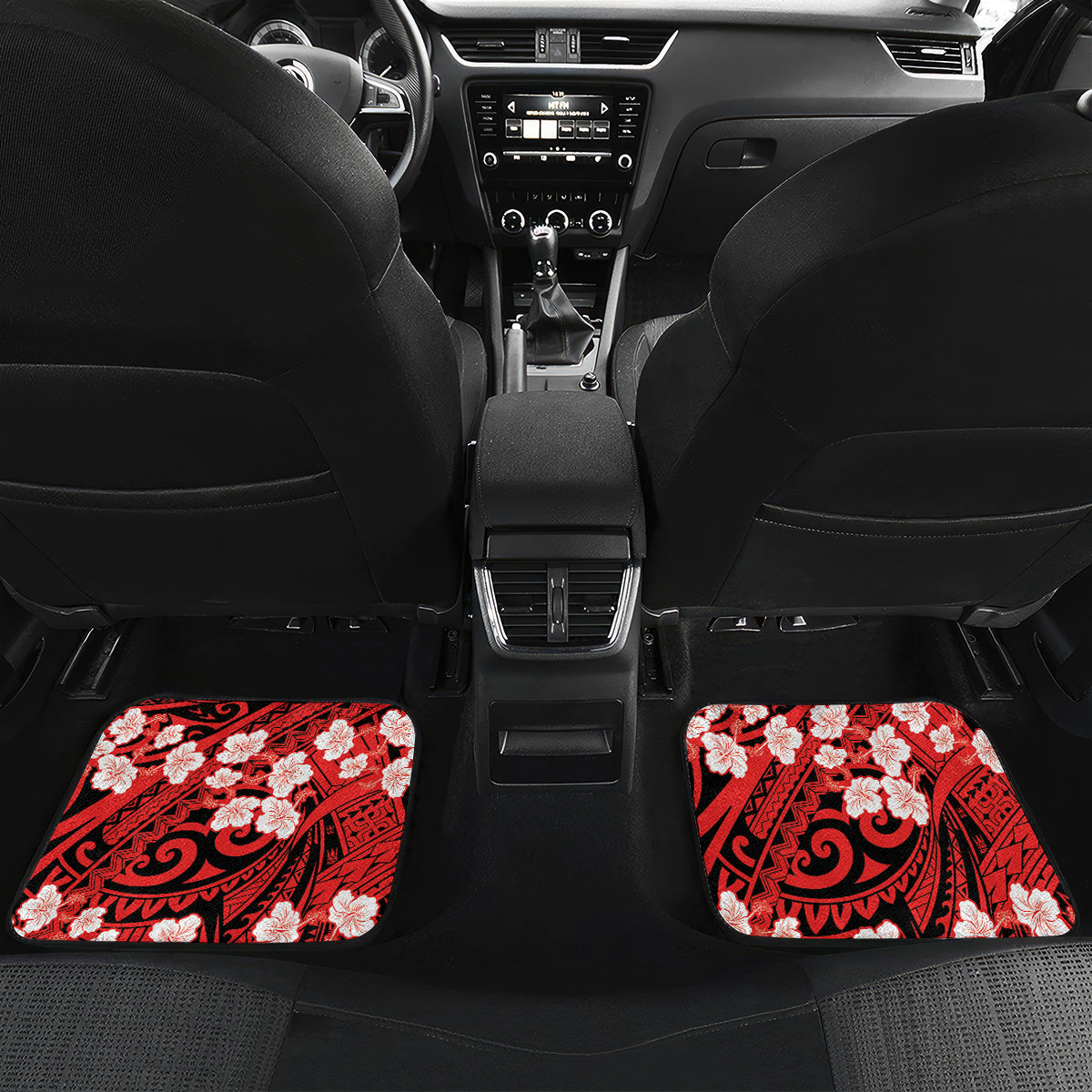 Personalised Wallis et Futuna Car Mats Hibiscus and Polynesian Tribal Tattoos LT9 Set 2pcs - Back Red - Polynesian Pride