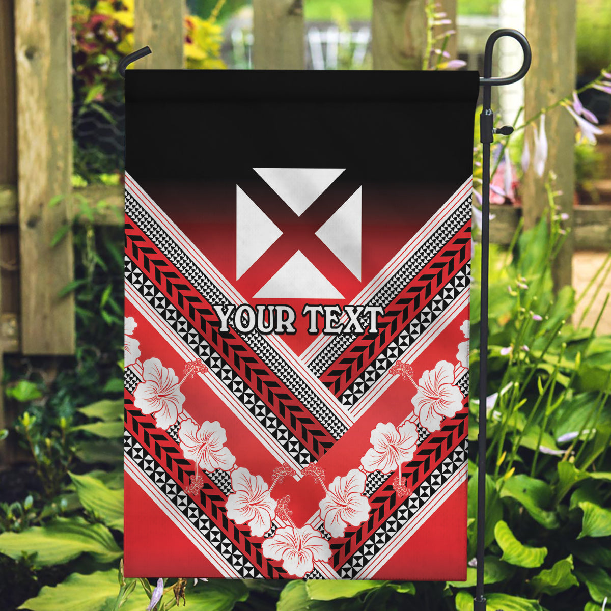 Personalised Wallis et Futuna Garden Flag Hibiscus and Polynesian Tribal Tattoos LT9 Garden Flag Red - Polynesian Pride