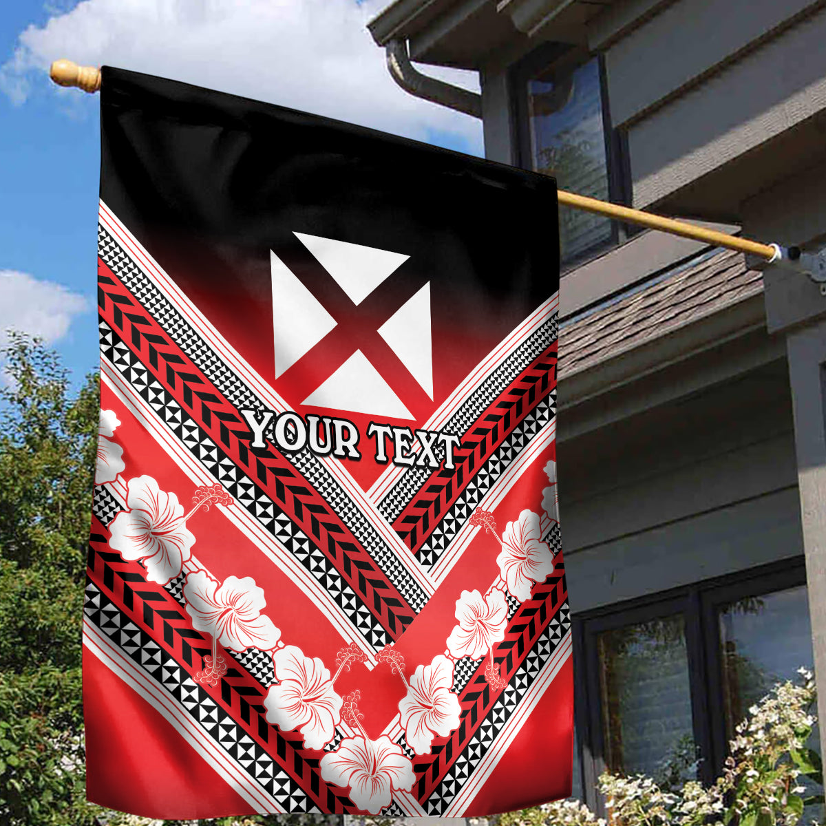Personalised Wallis et Futuna Garden Flag Hibiscus and Polynesian Tribal Tattoos LT9 - Polynesian Pride