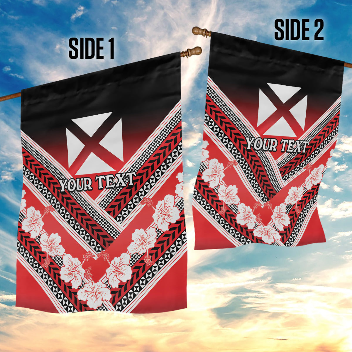 Personalised Wallis et Futuna Garden Flag Hibiscus and Polynesian Tribal Tattoos LT9 - Polynesian Pride