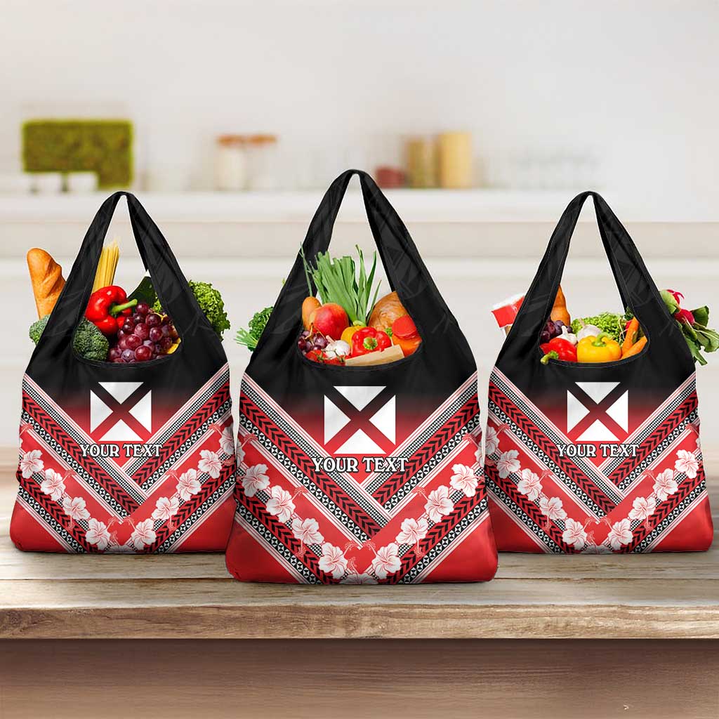 Personalised Wallis et Futuna Grocery Bag Hibiscus and Polynesian Tribal Tattoos LT9 3-pack One Size Red - Polynesian Pride