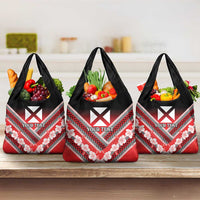 Personalised Wallis et Futuna Grocery Bag Hibiscus and Polynesian Tribal Tattoos LT9 3-pack One Size Red - Polynesian Pride