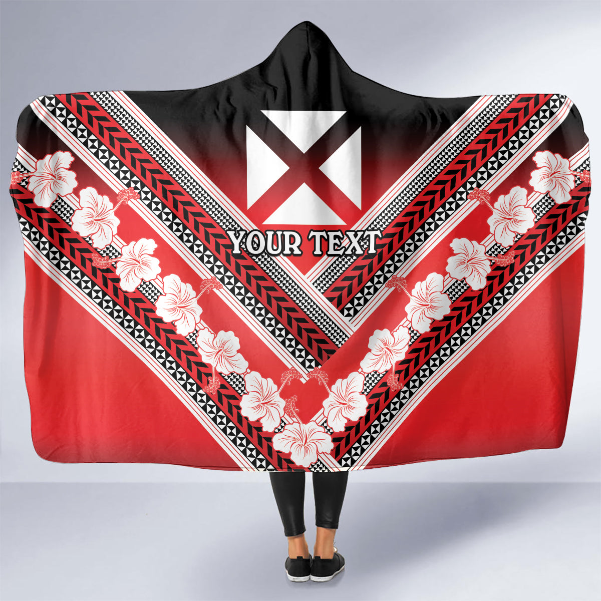 Personalised Wallis et Futuna Hooded Blanket Hibiscus and Polynesian Tribal Tattoos LT9 - Polynesian Pride