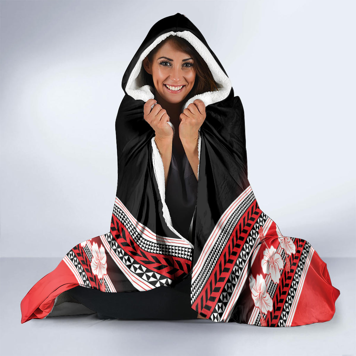Personalised Wallis et Futuna Hooded Blanket Hibiscus and Polynesian Tribal Tattoos LT9 - Polynesian Pride