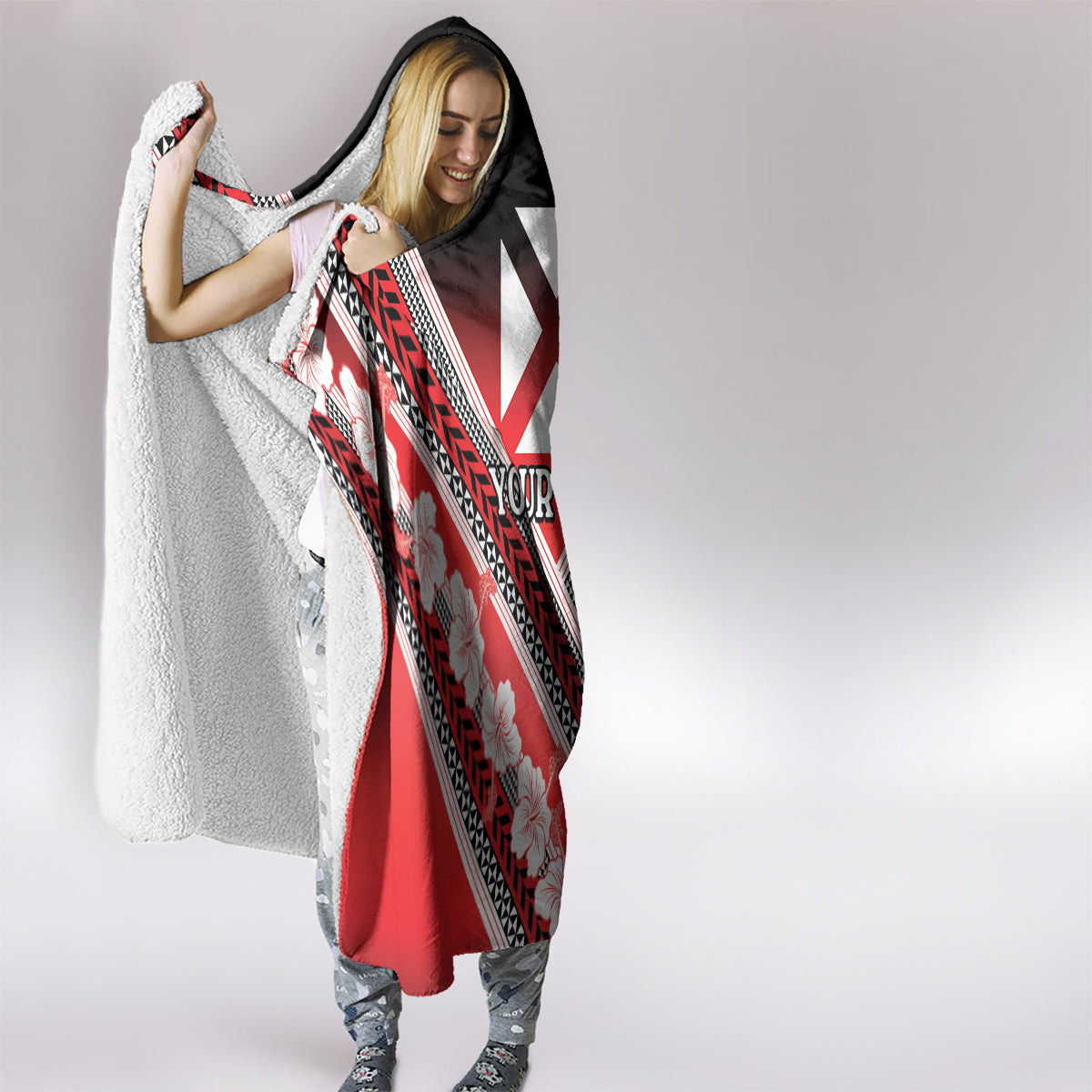 Personalised Wallis et Futuna Hooded Blanket Hibiscus and Polynesian Tribal Tattoos LT9 - Polynesian Pride