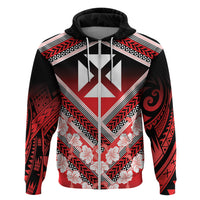 Personalised Wallis et Futuna Hoodie Hibiscus and Polynesian Tribal Tattoos LT9 Zip Hoodie Red - Polynesian Pride