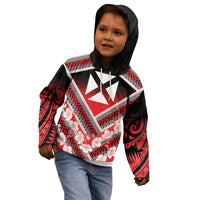 Personalised Wallis et Futuna Kid Hoodie Hibiscus and Polynesian Tribal Tattoos