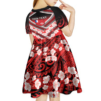 Personalised Wallis et Futuna Kid Short Sleeve Dress Hibiscus and Polynesian Tribal Tattoos LT9 - Polynesian Pride