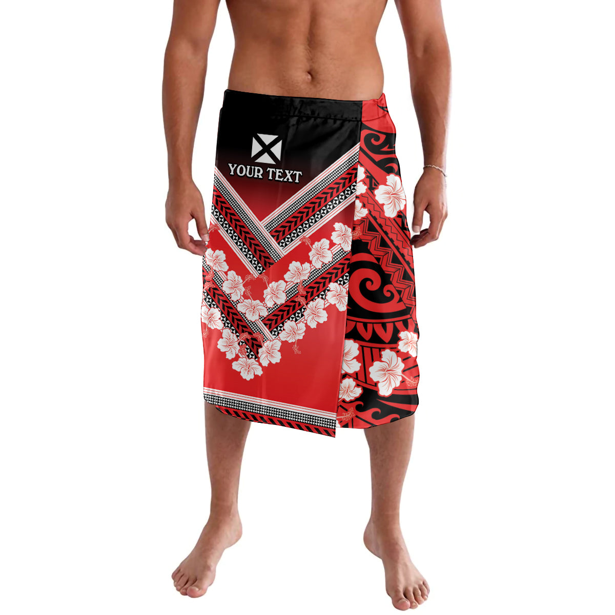 Personalised Wallis et Futuna Lavalava Hibiscus and Polynesian Tribal Tattoos LT9 Red - Polynesian Pride