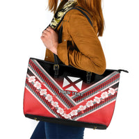 Personalised Wallis et Futuna Leather Tote Bag Hibiscus and Polynesian Tribal Tattoos LT9 Red - Polynesian Pride