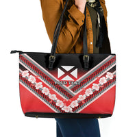 Personalised Wallis et Futuna Leather Tote Bag Hibiscus and Polynesian Tribal Tattoos LT9 - Polynesian Pride