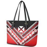 Personalised Wallis et Futuna Leather Tote Bag Hibiscus and Polynesian Tribal Tattoos LT9 - Polynesian Pride