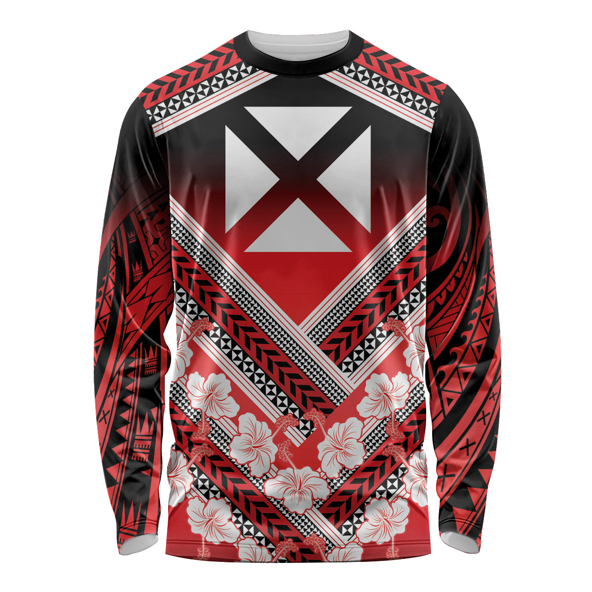 Personalised Wallis et Futuna Long Sleeve Shirt Hibiscus and Polynesian Tribal Tattoos