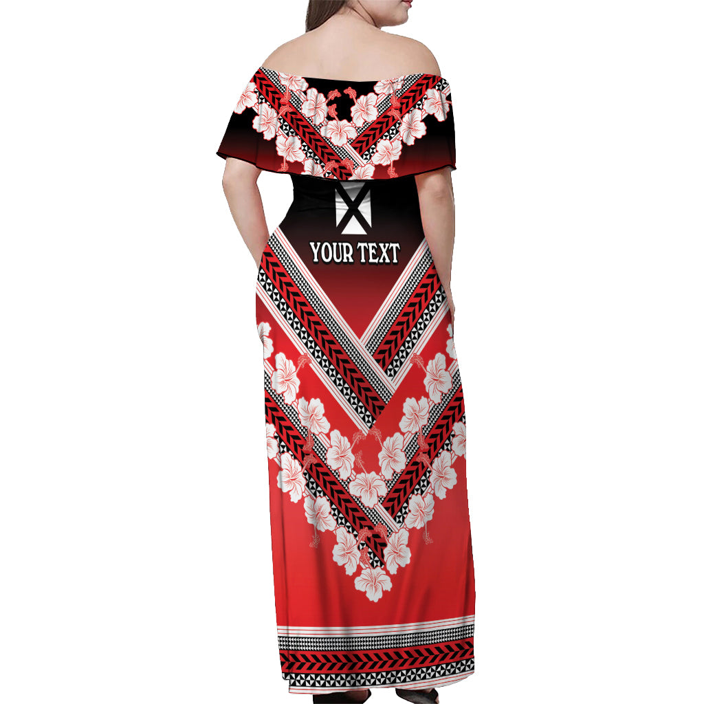 Personalised Wallis et Futuna Off Shoulder Maxi Dress Hibiscus and Polynesian Tribal Tattoos LT9 - Polynesian Pride