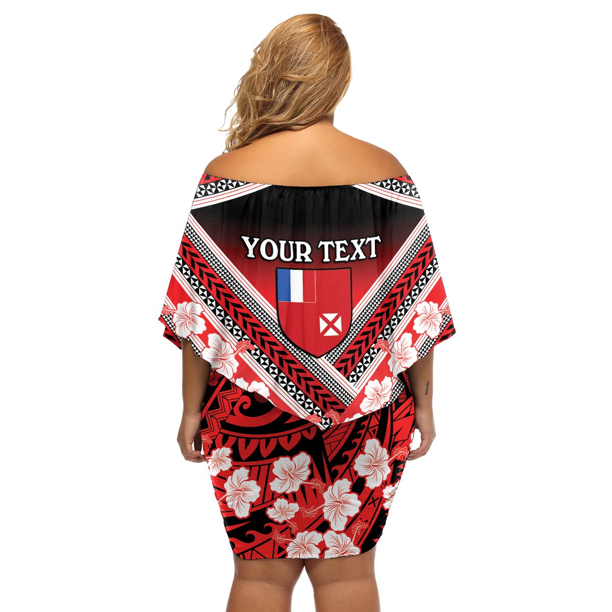 Personalised Wallis et Futuna Off Shoulder Short Dress Hibiscus and Polynesian Tribal Tattoos LT9 - Polynesian Pride
