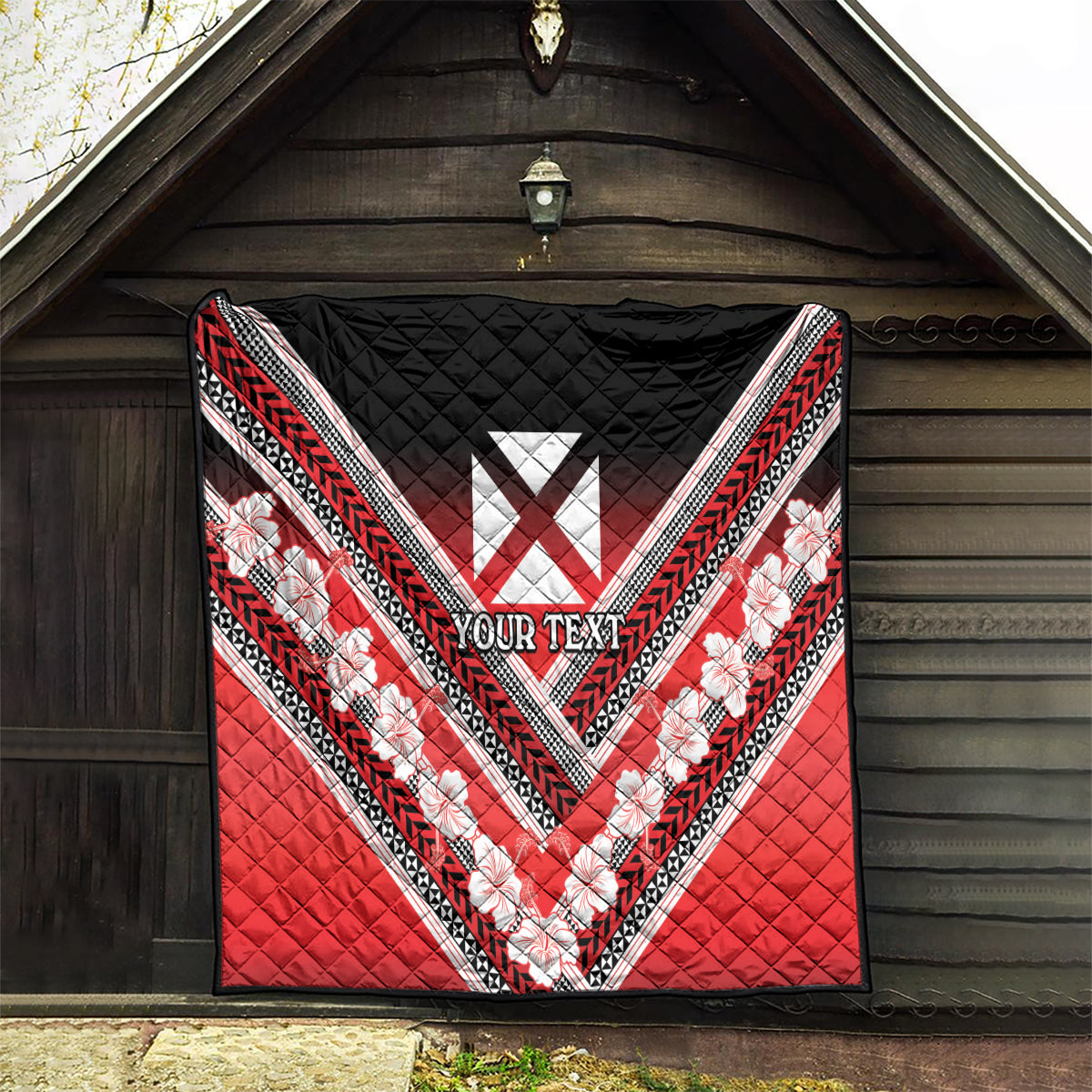 Personalised Wallis et Futuna Quilt Hibiscus and Polynesian Tribal Tattoos