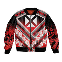 Personalised Wallis et Futuna Sleeve Zip Bomber Jacket Hibiscus and Polynesian Tribal Tattoos LT9 Unisex Red - Polynesian Pride