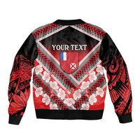 Personalised Wallis et Futuna Sleeve Zip Bomber Jacket Hibiscus and Polynesian Tribal Tattoos LT9 - Polynesian Pride