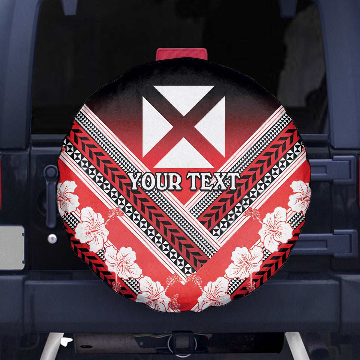 Personalised Wallis et Futuna Spare Tire Cover Hibiscus and Polynesian Tribal Tattoos LT9 - Polynesian Pride