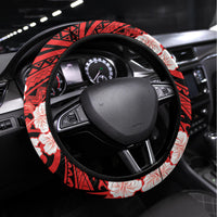 Personalised Wallis et Futuna Steering Wheel Cover Hibiscus and Polynesian Tribal Tattoos LT9 Universal Fit Red - Polynesian Pride