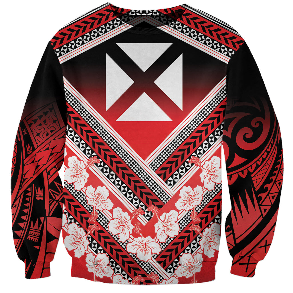 Personalised Wallis et Futuna Sweatshirt Hibiscus and Polynesian Tribal Tattoos LT9 Unisex Red - Polynesian Pride