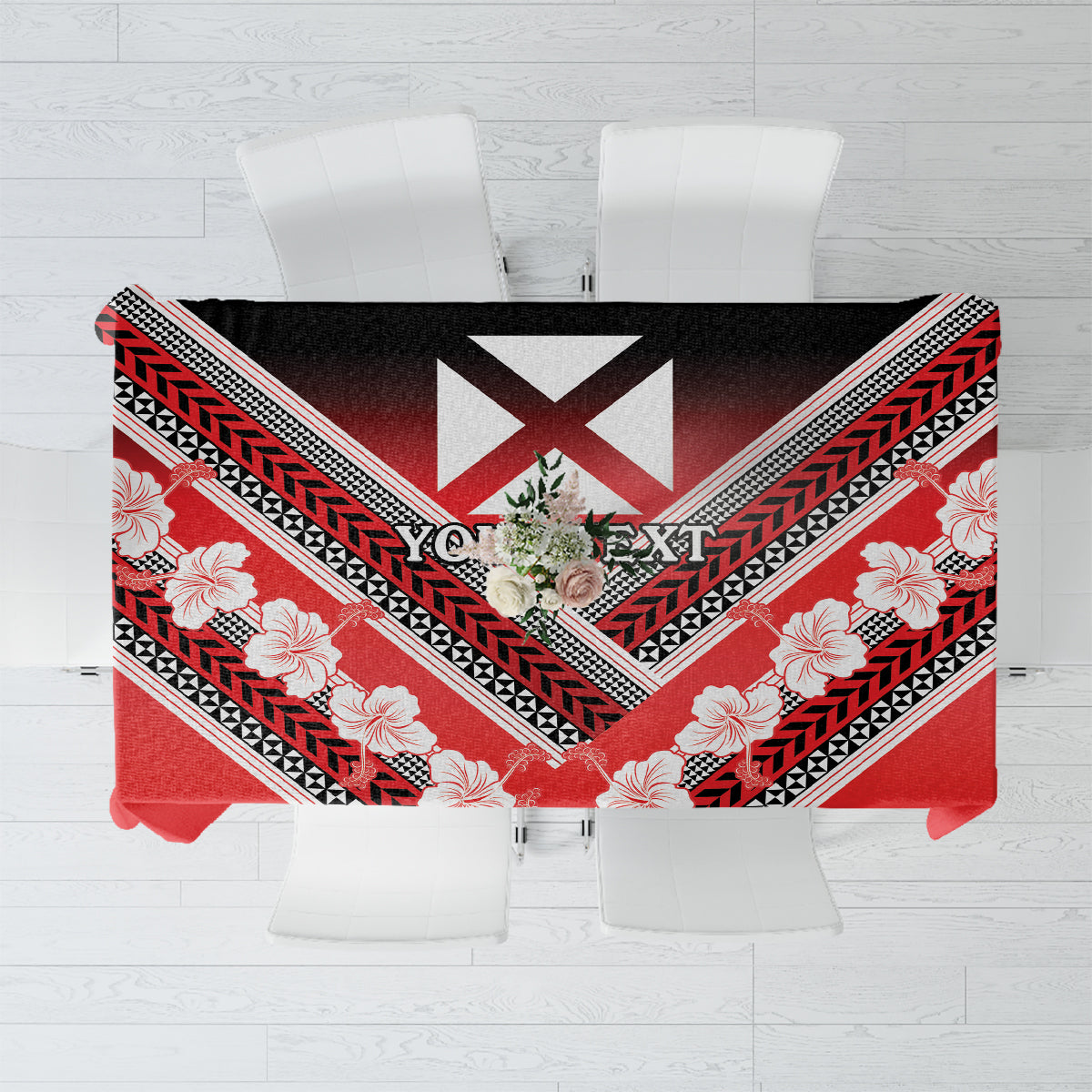 Personalised Wallis et Futuna Tablecloth Hibiscus and Polynesian Tribal Tattoos LT9 Red - Polynesian Pride