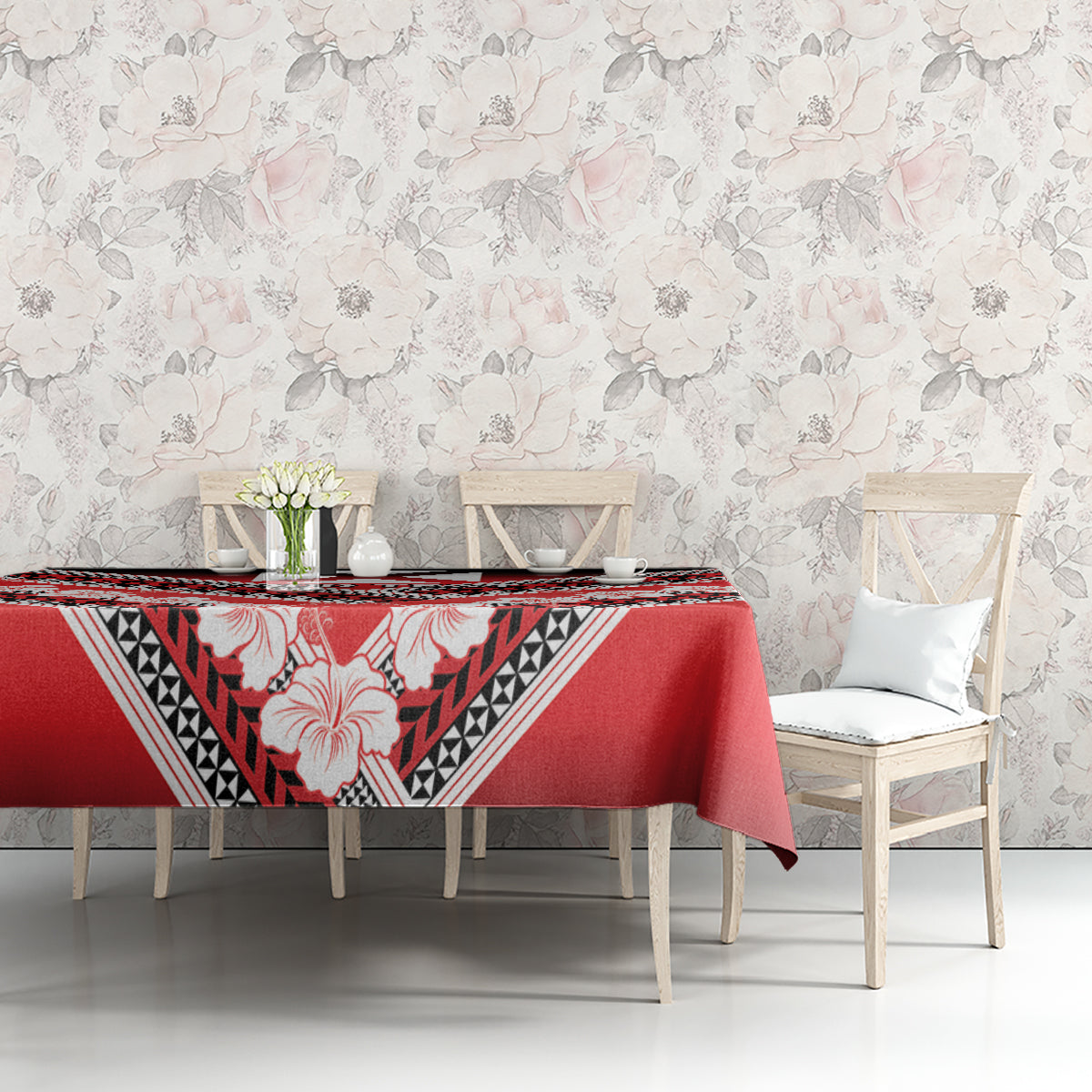Personalised Wallis et Futuna Tablecloth Hibiscus and Polynesian Tribal Tattoos LT9 - Polynesian Pride