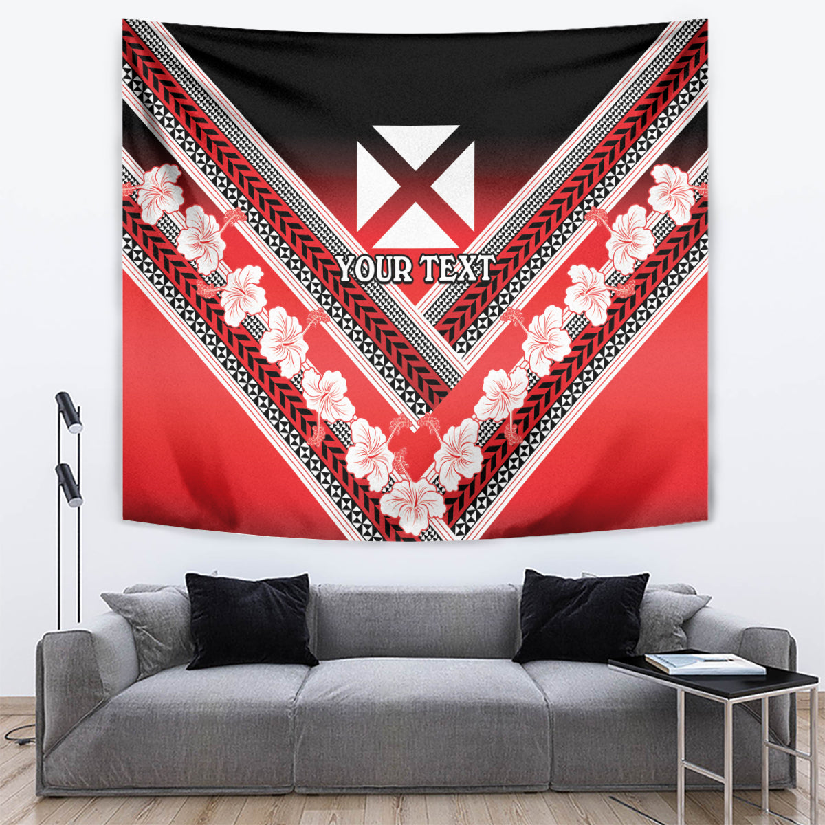 Personalised Wallis et Futuna Tapestry Hibiscus and Polynesian Tribal Tattoos LT9 Red - Polynesian Pride