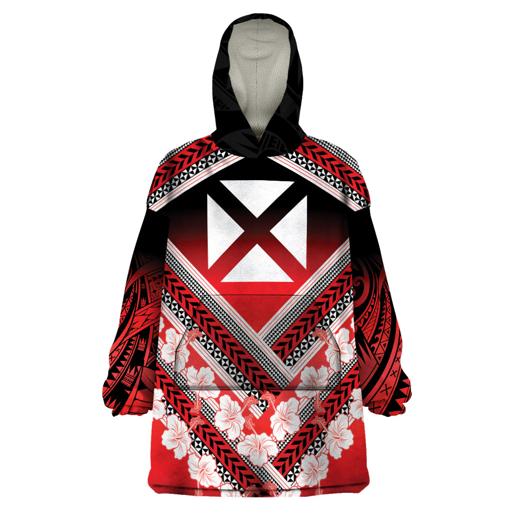 Personalised Wallis et Futuna Wearable Blanket Hoodie Hibiscus and Polynesian Tribal Tattoos