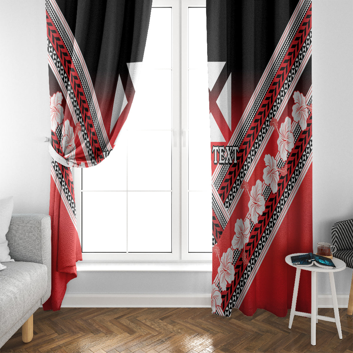 Personalised Wallis et Futuna Window Curtain Hibiscus and Polynesian Tribal Tattoos LT9 - Polynesian Pride