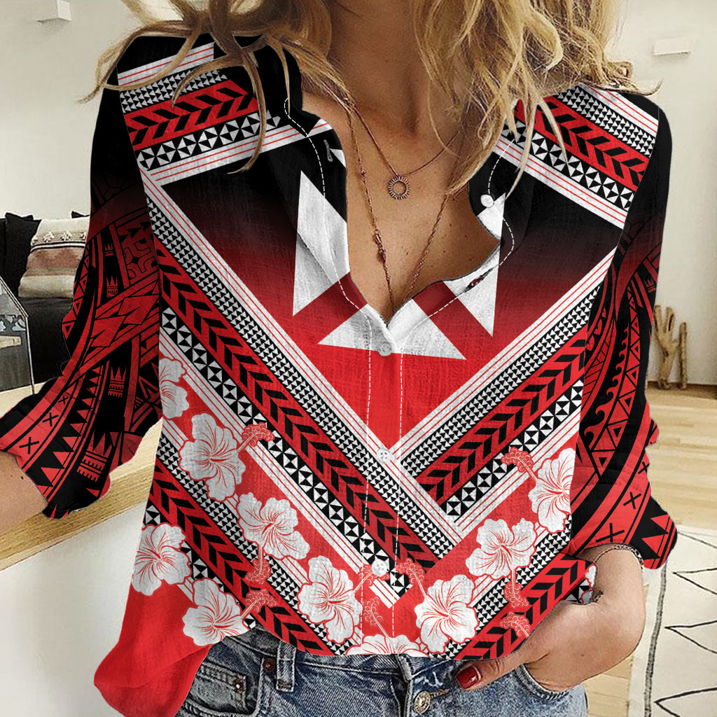 Personalised Wallis et Futuna Women Casual Shirt Hibiscus and Polynesian Tribal Tattoos