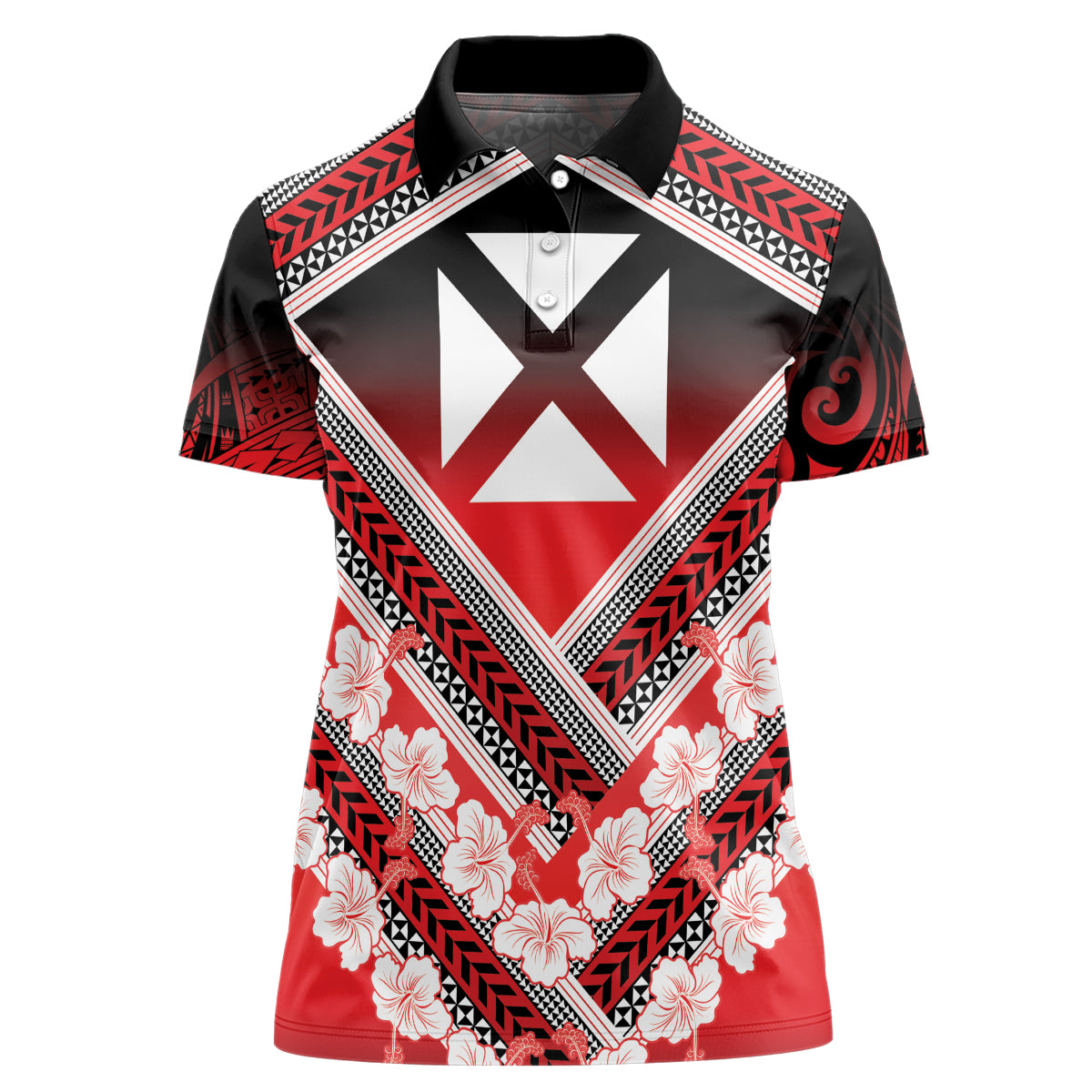 Personalised Wallis et Futuna Women Polo Shirt Hibiscus and Polynesian Tribal Tattoos