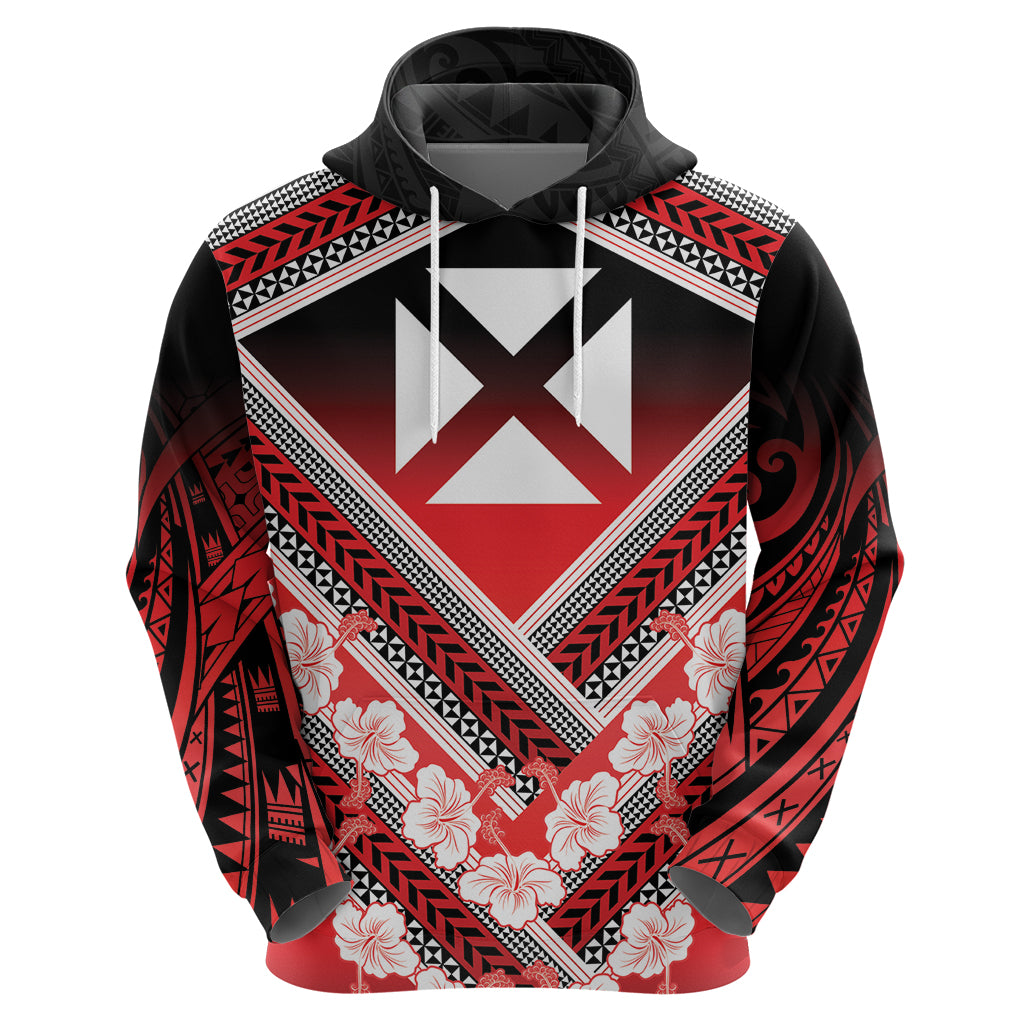 Personalised Wallis et Futuna Zip Hoodie Hibiscus and Polynesian Tribal Tattoos