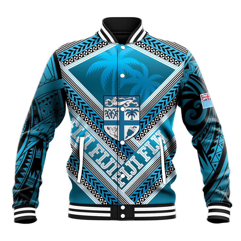 Custom Fiji Rugby Baseball Jacket Fijian Warrior With Polynesian Tribal Tattoos