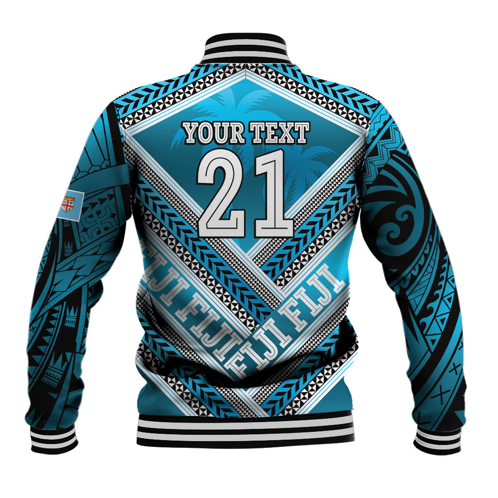 Custom Fiji Rugby Baseball Jacket Fijian Warrior With Polynesian Tribal Tattoos