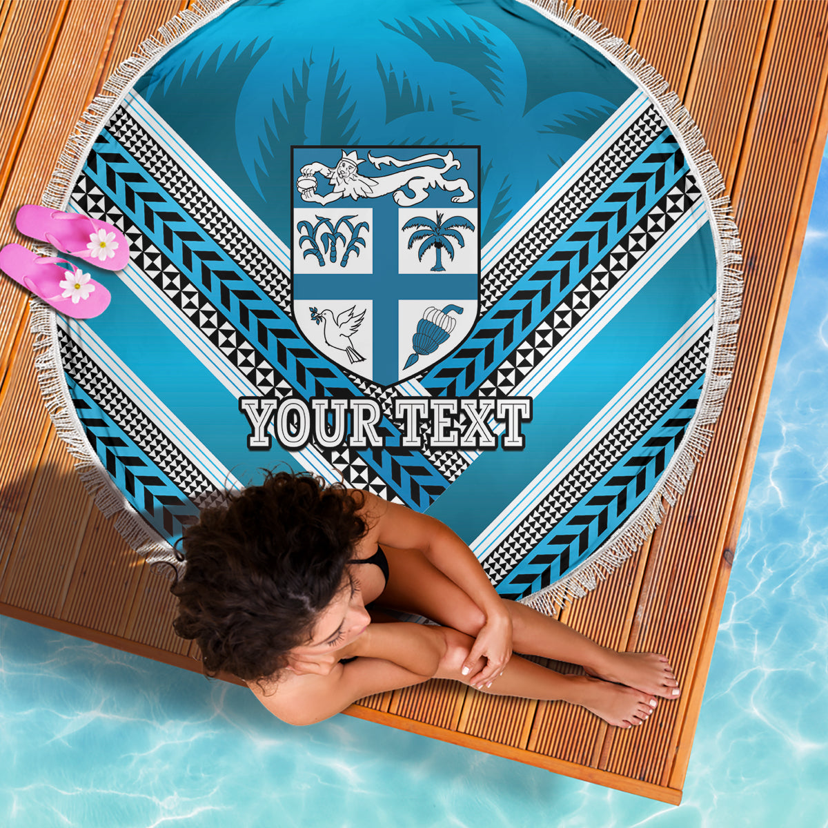 Custom Fiji Rugby Beach Blanket Fijian Warrior With Polynesian Tribal Tattoos