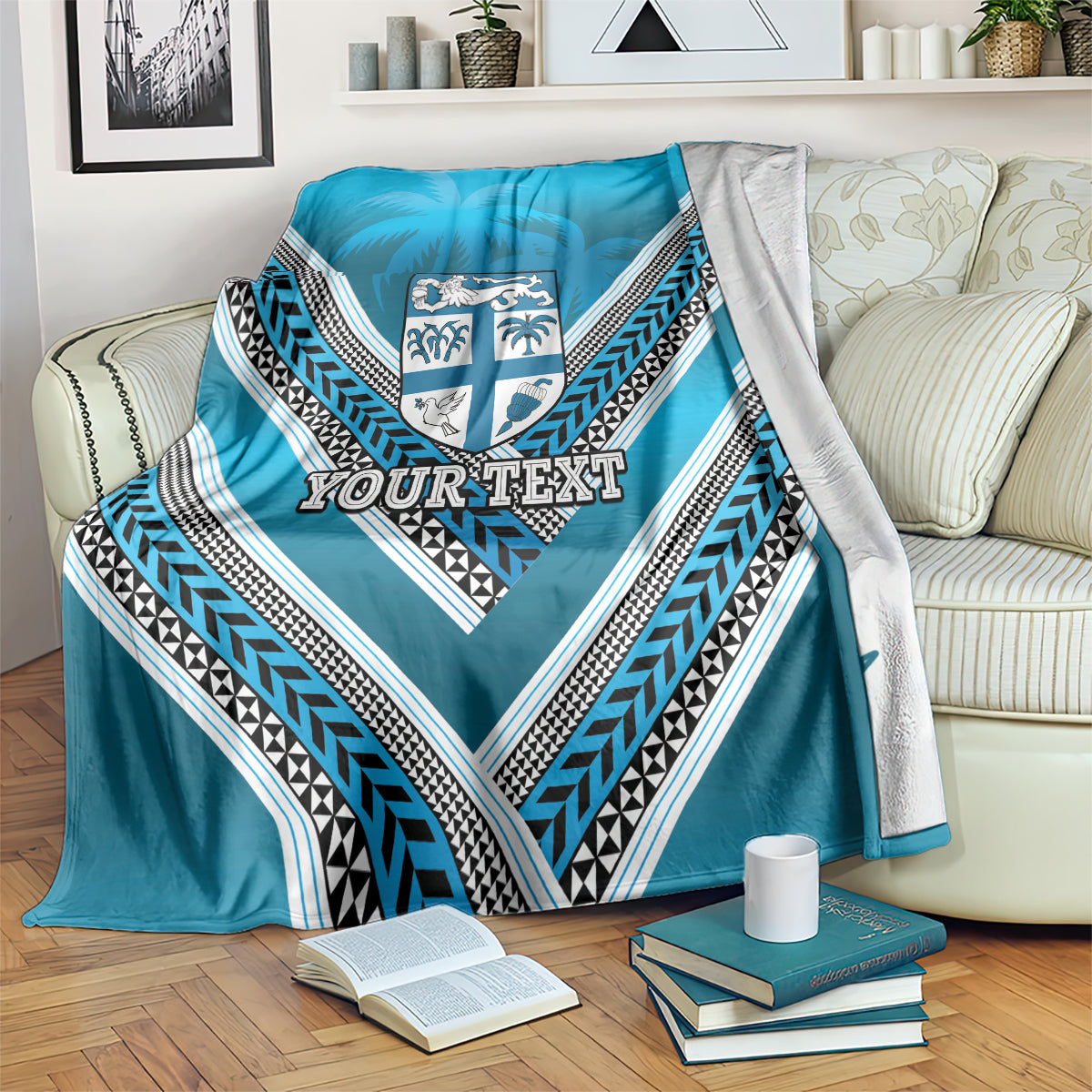 Custom Fiji Rugby Blanket Fijian Warrior With Polynesian Tribal Tattoos