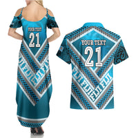 Custom Fiji Rugby Couples Matching Summer Maxi Dress and Hawaiian Shirt Fijian Warrior With Polynesian Tribal Tattoos