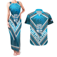 Custom Fiji Rugby Couples Matching Tank Maxi Dress and Hawaiian Shirt Fijian Warrior With Polynesian Tribal Tattoos