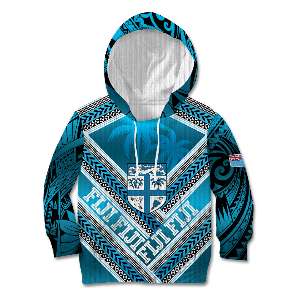 Custom Fiji Rugby Kid Hoodie Fijian Warrior With Polynesian Tribal Tattoos