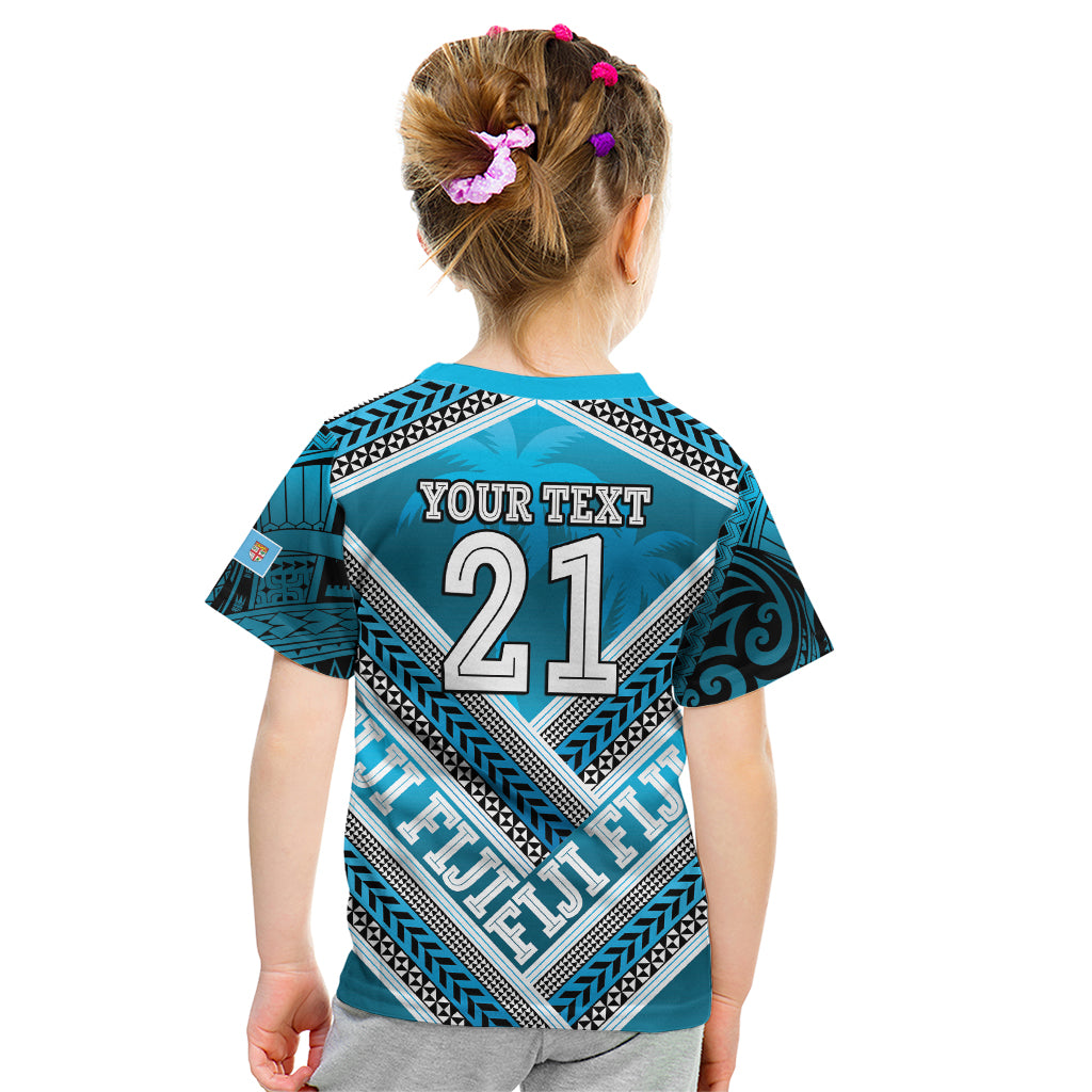 Custom Fiji Rugby Kid T Shirt Fijian Warrior With Polynesian Tribal Tattoos