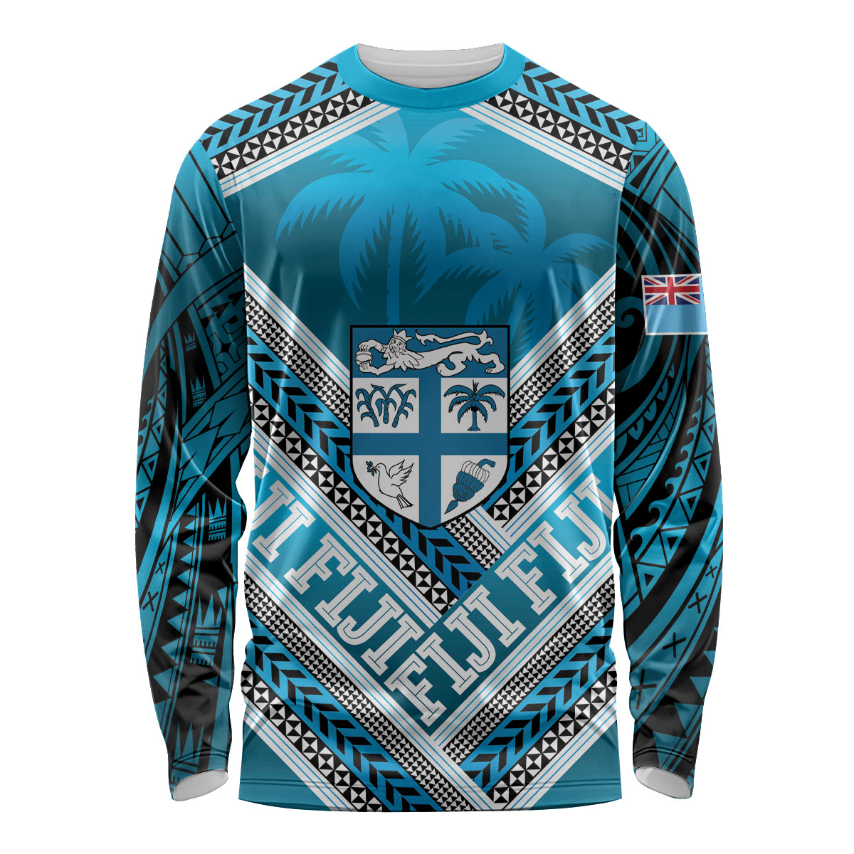 Custom Fiji Rugby Long Sleeve Shirt Fijian Warrior With Polynesian Tribal Tattoos