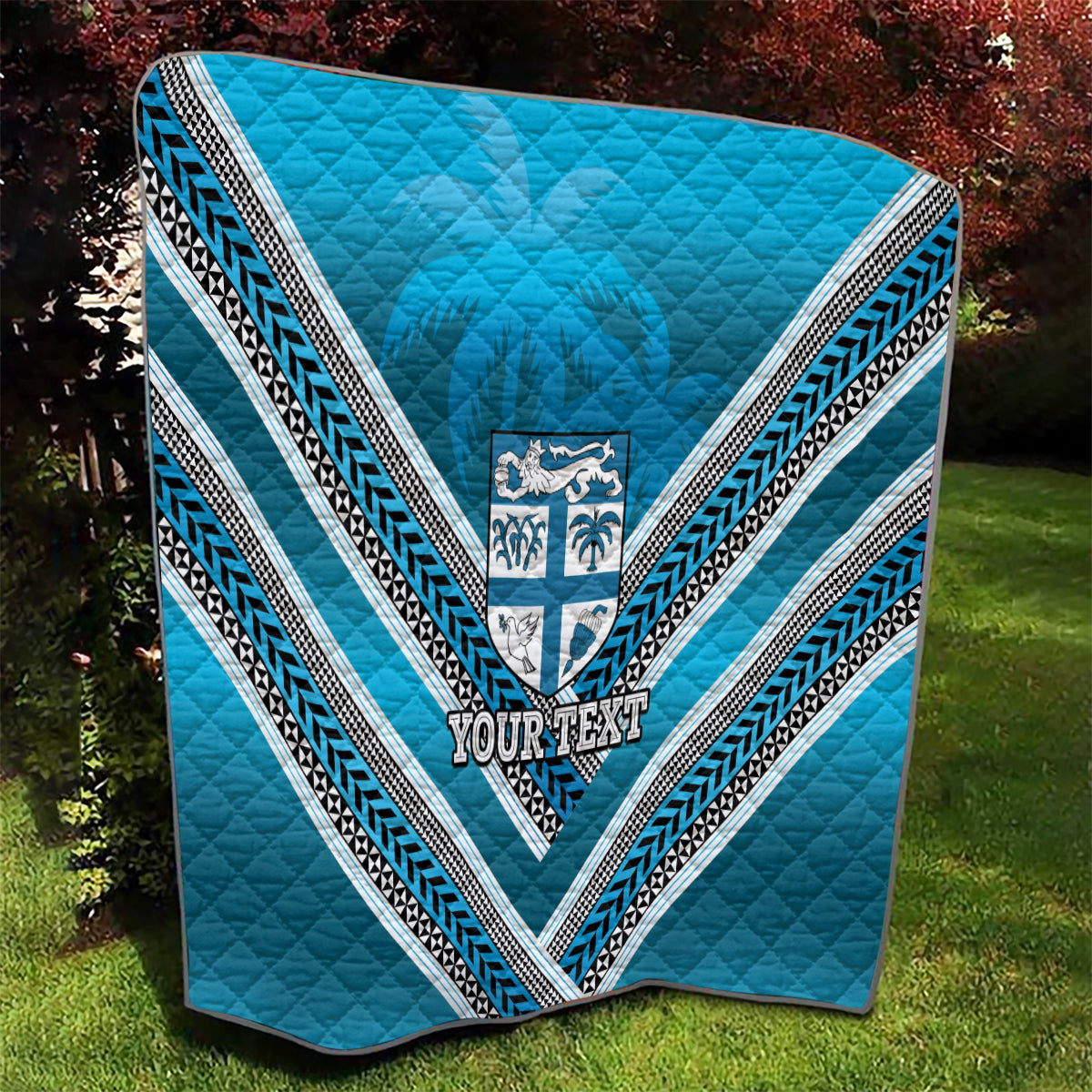 Custom Fiji Rugby Quilt Fijian Warrior With Polynesian Tribal Tattoos